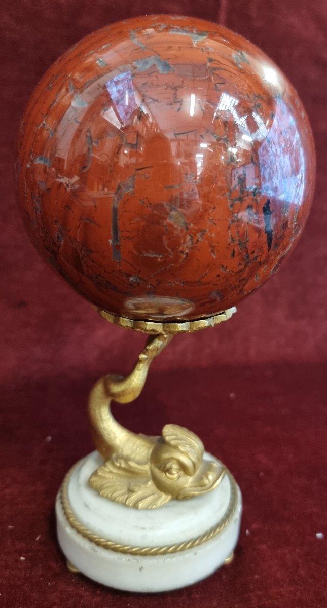 Jasper Marble Ball On A Marble And Bronze Base - 19th Century - Napoleon III-photo-2