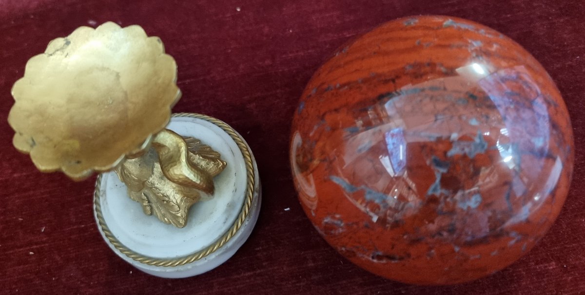 Jasper Marble Ball On A Marble And Bronze Base - 19th Century - Napoleon III-photo-1