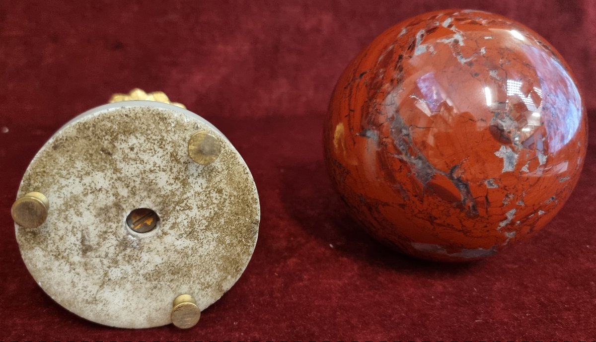 Jasper Marble Ball On A Marble And Bronze Base - 19th Century - Napoleon III-photo-2