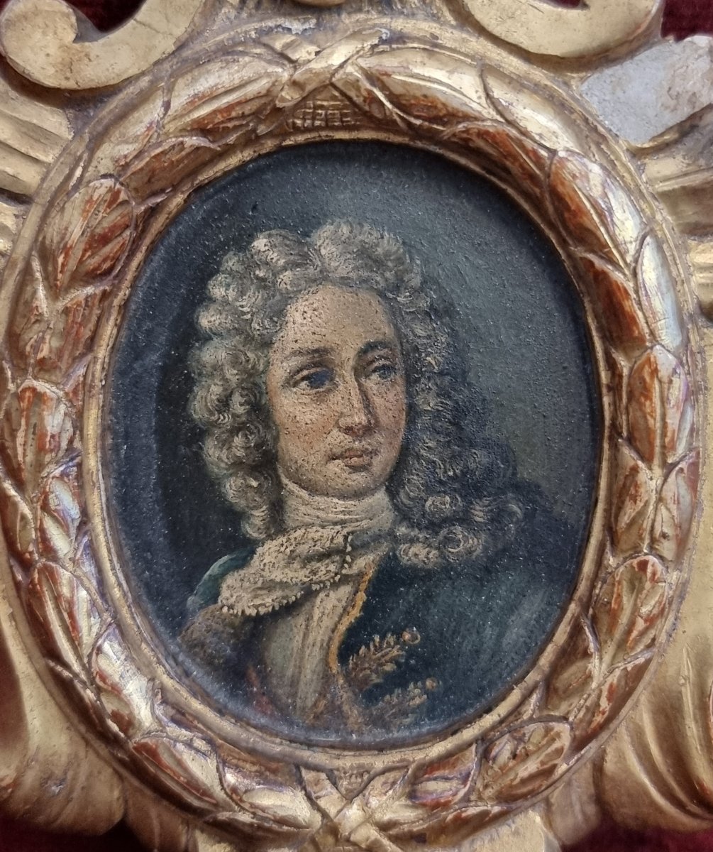 Portrait miniature - huile sur métal - cadre doré  - XVIIIe siècle-photo-2