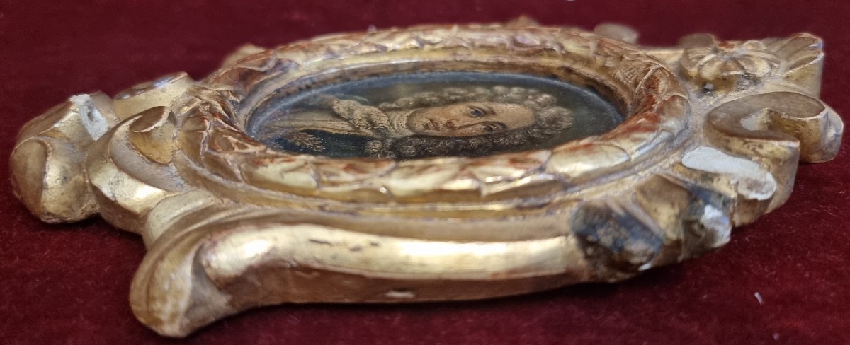 Portrait miniature - huile sur métal - cadre doré  - XVIIIe siècle-photo-1