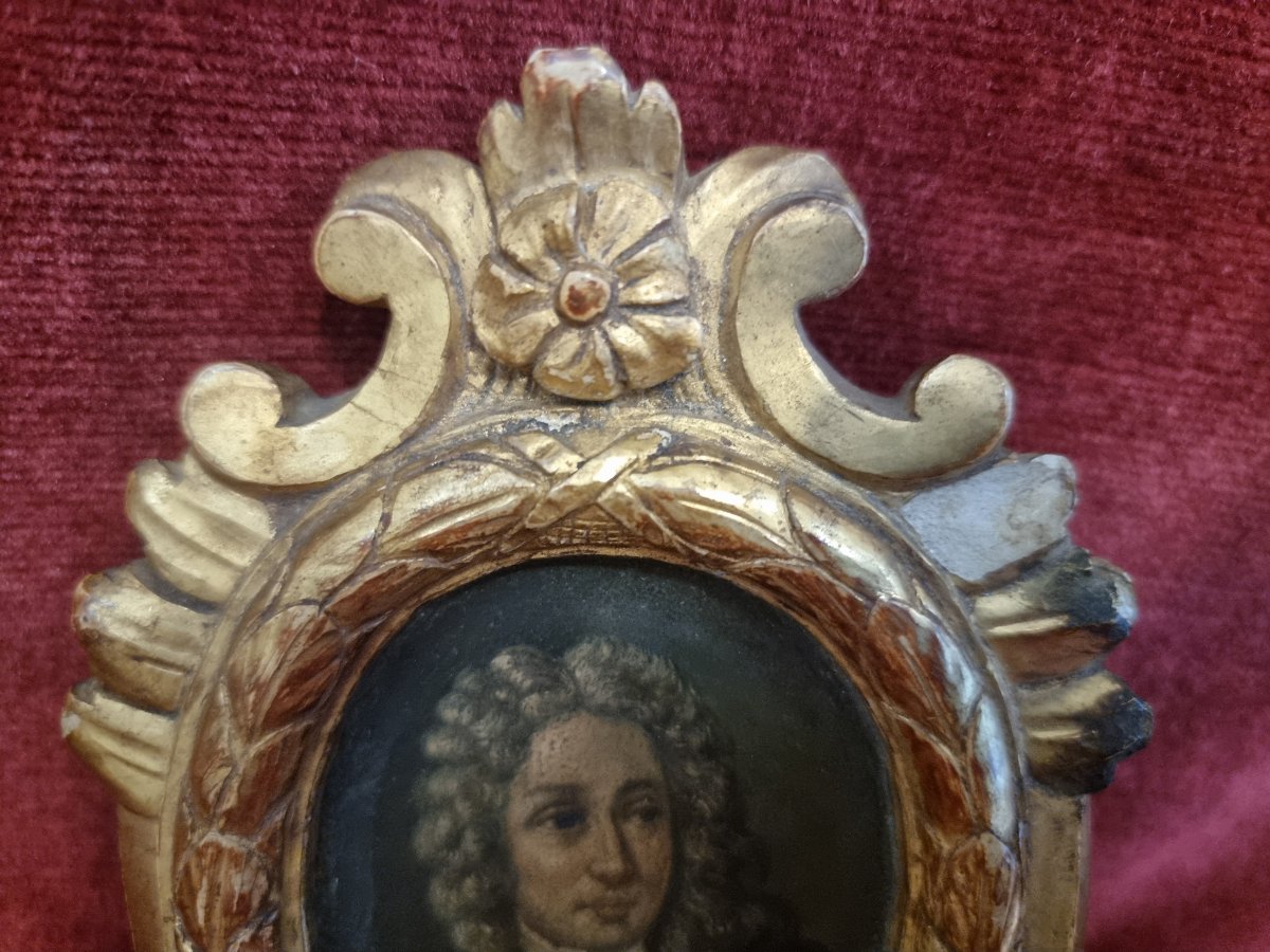 Portrait miniature - huile sur métal - cadre doré  - XVIIIe siècle-photo-4