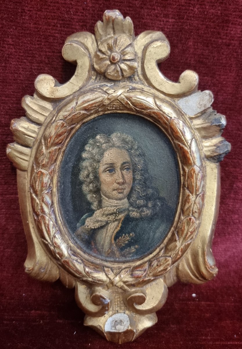 Portrait miniature - huile sur métal - cadre doré  - XVIIIe siècle