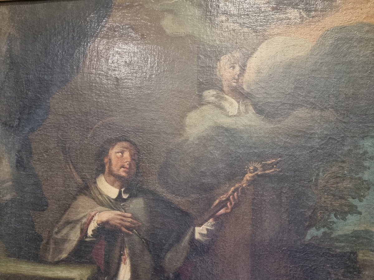 Peinture à l'huile sur toile représentant un saint - XVIIIe siècle - CADRE DORE du XIXe siècle-photo-2