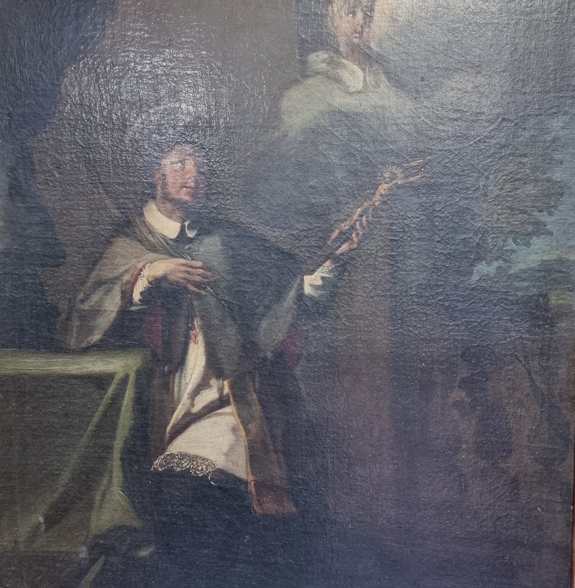 Peinture à l'huile sur toile représentant un saint - XVIIIe siècle - CADRE DORE du XIXe siècle-photo-3