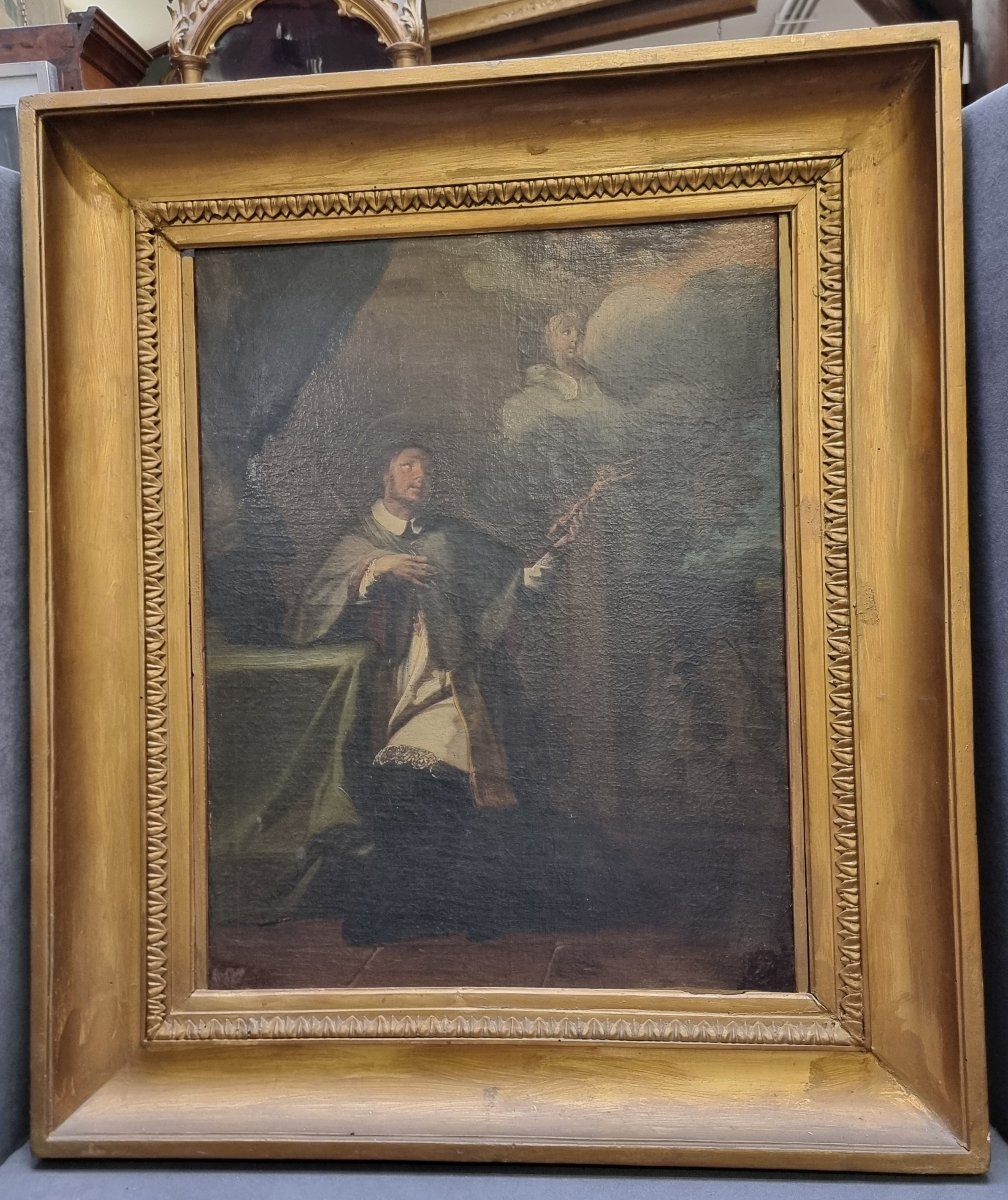 Peinture à l'huile sur toile représentant un saint - XVIIIe siècle - CADRE DORE du XIXe siècle