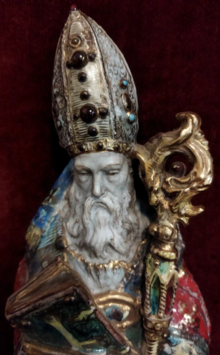STATUE EN CÉRAMIQUE PEINTE DE SAINT NICOLAS - EUGENIO PATARINO (1885-1971)-photo-2
