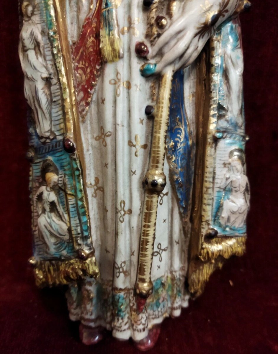 STATUE EN CÉRAMIQUE PEINTE DE SAINT NICOLAS - EUGENIO PATARINO (1885-1971)-photo-1