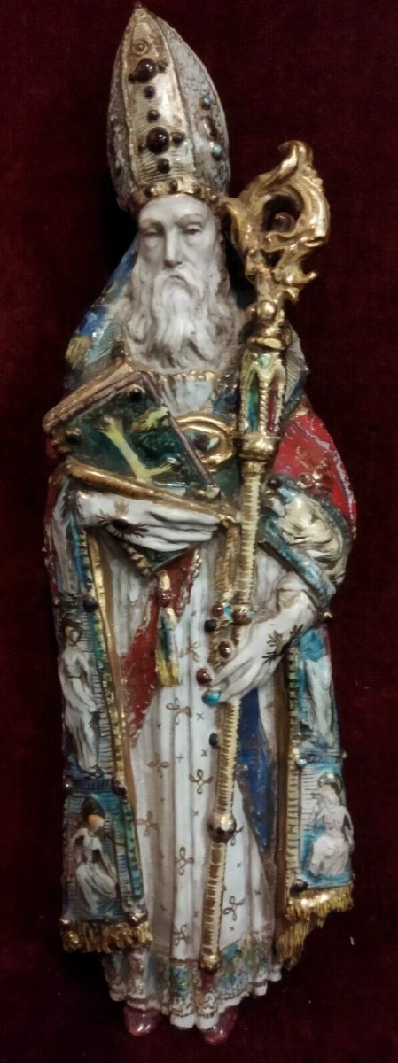 STATUE EN CÉRAMIQUE PEINTE DE SAINT NICOLAS - EUGENIO PATARINO (1885-1971)