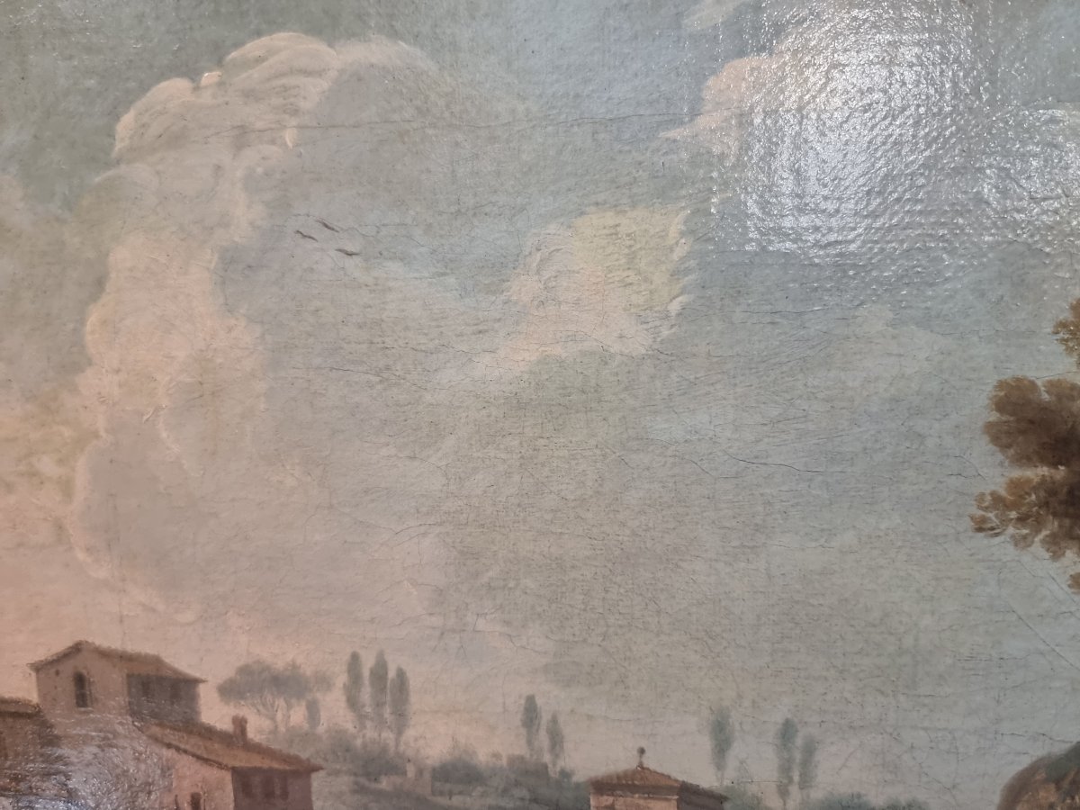 Oil On Canvas Painting - View Of The Ponte Sisto In Rome - Artist: Paolo Anesi (1697–1773)-photo-3