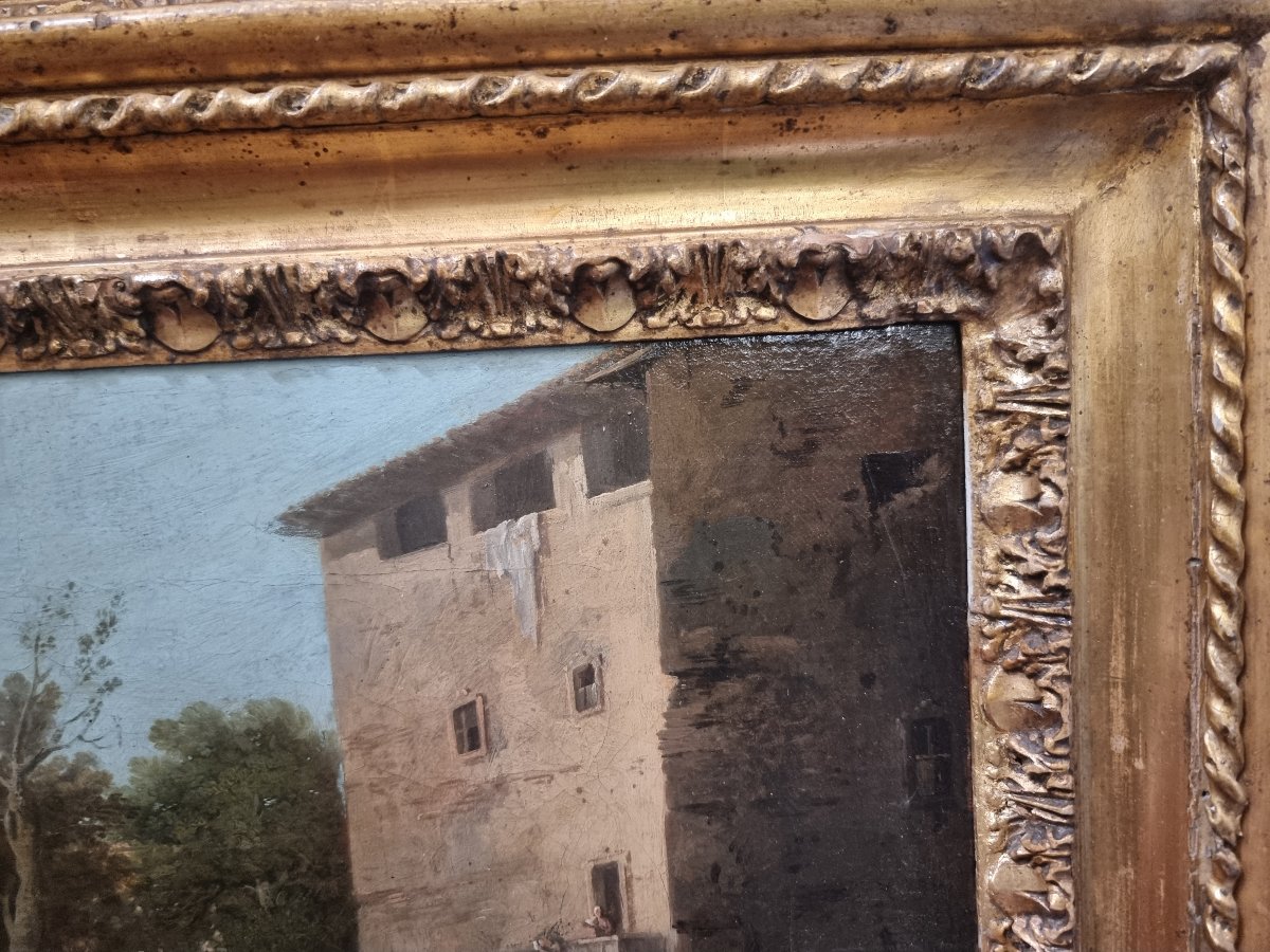 Oil On Canvas Painting - View Of The Ponte Sisto In Rome - Artist: Paolo Anesi (1697–1773)-photo-2