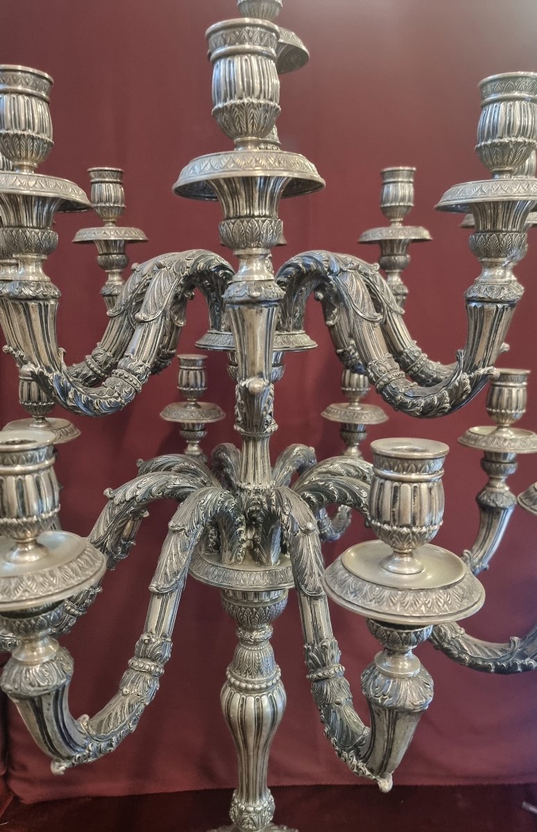 Candélabre en argent 800 - 17 lumières - Modèle Louis XVI - Orfèvre : Fernando Genazzani (Flore-photo-3