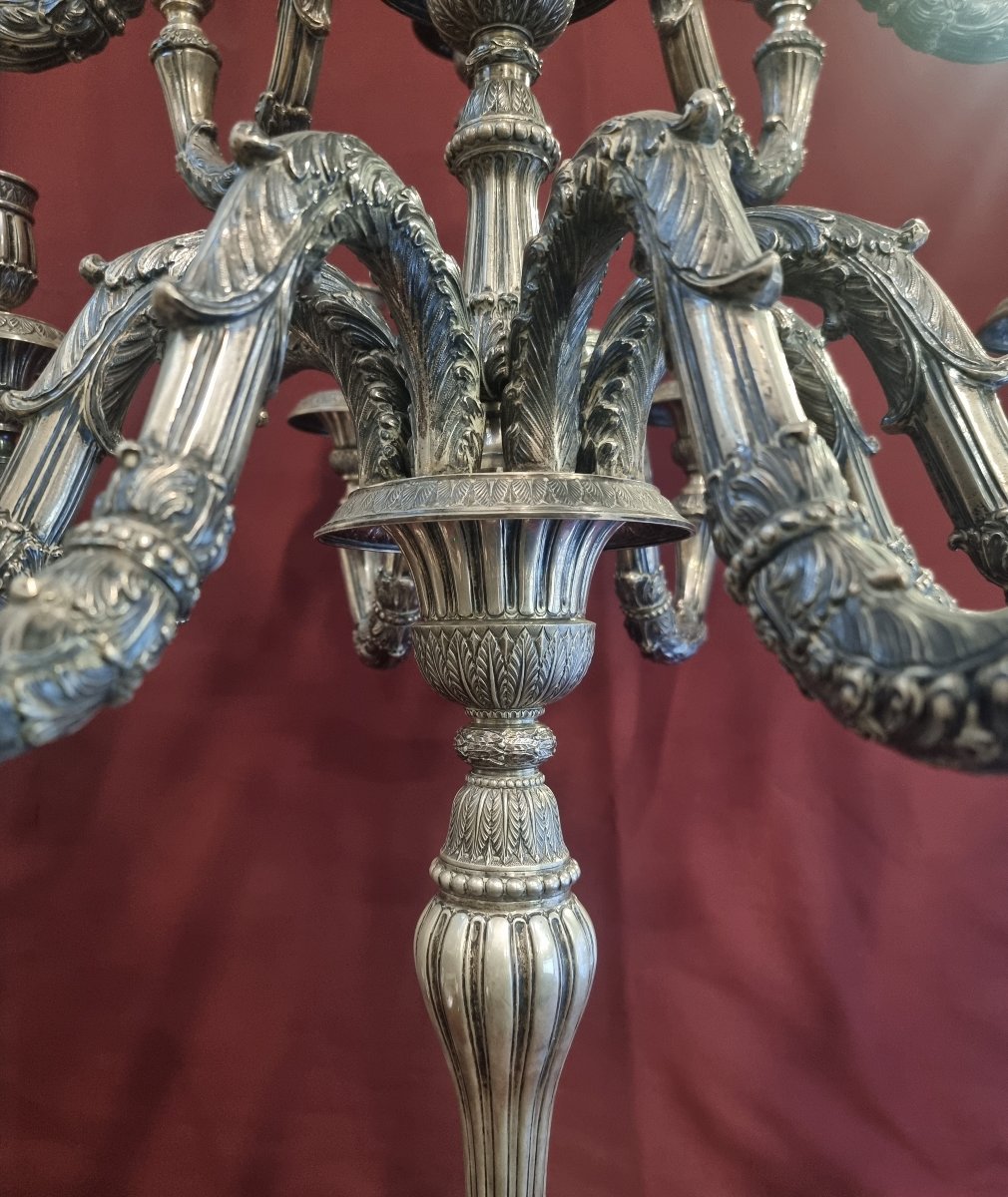 Candélabre en argent 800 - 17 lumières - Modèle Louis XVI - Orfèvre : Fernando Genazzani (Flore-photo-1