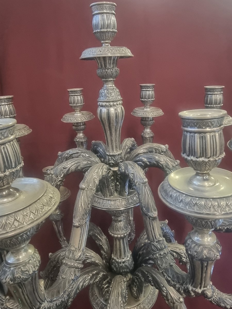Candélabre en argent 800 - 17 lumières - Modèle Louis XVI - Orfèvre : Fernando Genazzani (Flore-photo-4