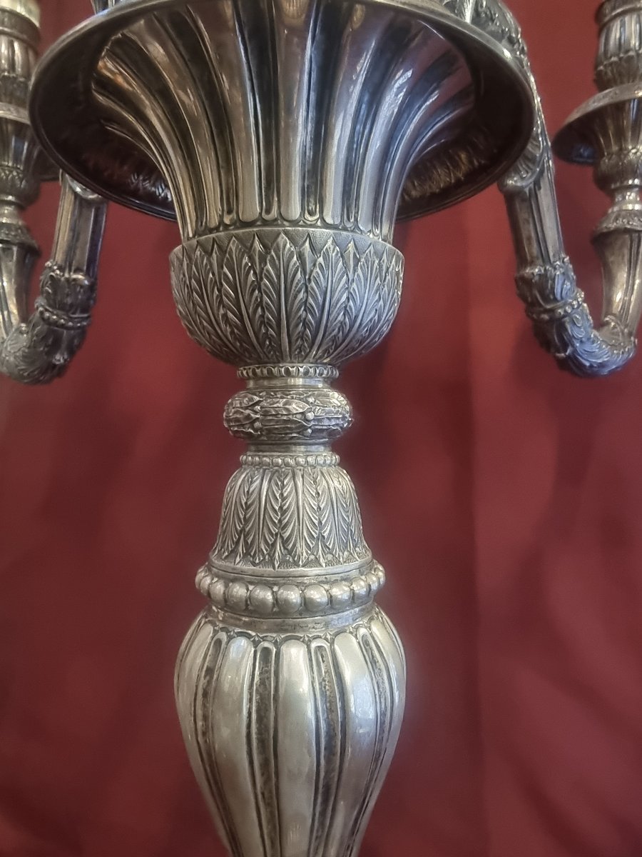 Candélabre en argent 800 - 17 lumières - Modèle Louis XVI - Orfèvre : Fernando Genazzani (Flore-photo-5