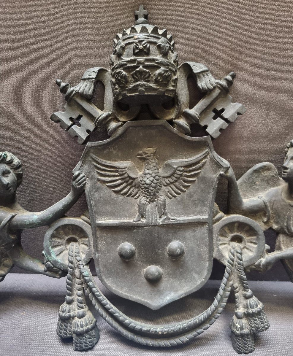 Bronze Coat Of Arms - Pope Pius IX - 19th Century-photo-4