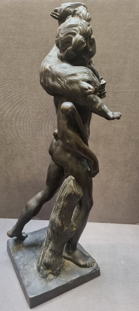 Bronze Sculpture Of A Satyr With A Goat - 19th Century-photo-2