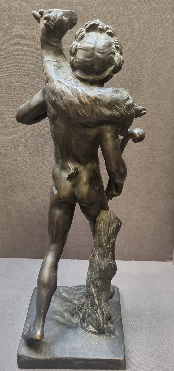 Bronze Sculpture Of A Satyr With A Goat - 19th Century-photo-4