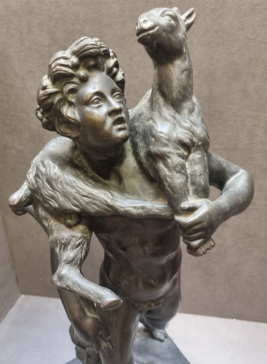 Bronze Sculpture Of A Satyr With A Goat - 19th Century-photo-3