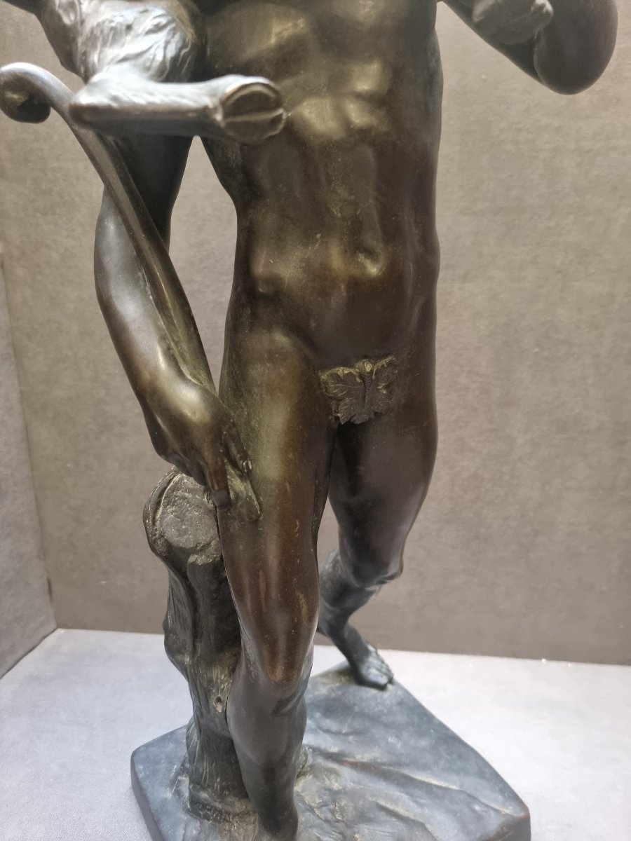 Bronze Sculpture Of A Satyr With A Goat - 19th Century-photo-4