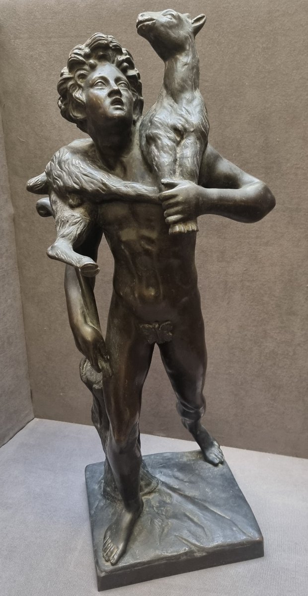 Bronze Sculpture Of A Satyr With A Goat - 19th Century
