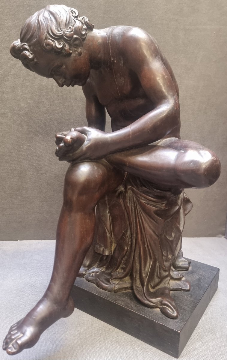 SCULPTURE EN BOIS SCULPTÉ (PALISSANDRE) - LE SPINARIO - NÉOCLASSIQUE, DÉBUT DU XIXe SIÈCLE-photo-1