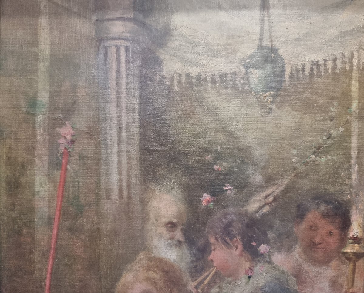 Huile sur toile représentant une fête païenne - Enrico Salfi (Cosenza 1857-1935)-photo-2