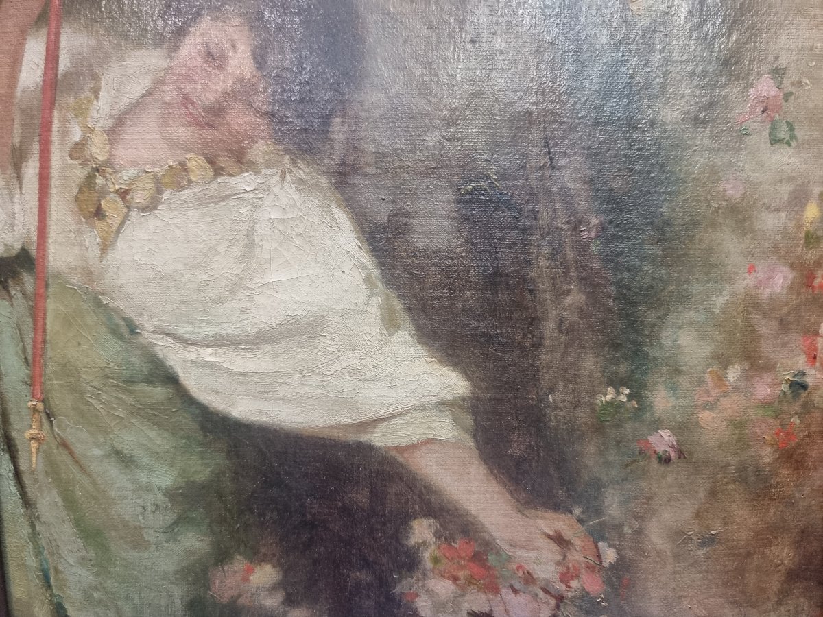 Huile sur toile représentant une fête païenne - Enrico Salfi (Cosenza 1857-1935)-photo-4