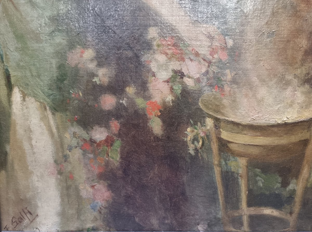 Huile sur toile représentant une fête païenne - Enrico Salfi (Cosenza 1857-1935)-photo-1