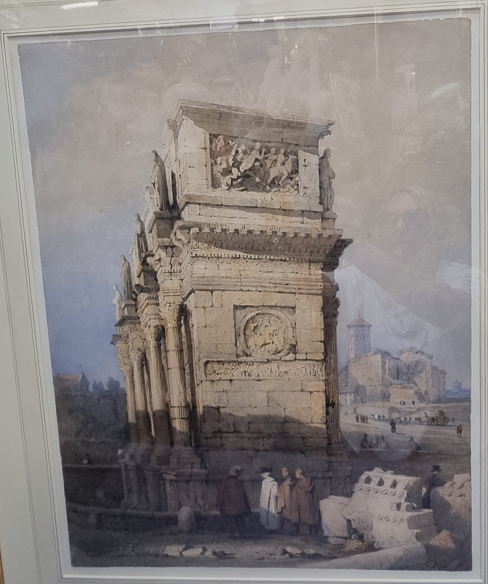Aquarelle sur papier représentant l'Arc de Constantin à Rome - Samuel Prout (1783-1852)-photo-2