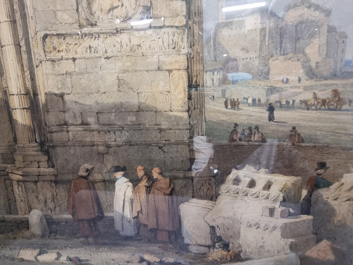 Aquarelle sur papier représentant l'Arc de Constantin à Rome - Samuel Prout (1783-1852)-photo-3