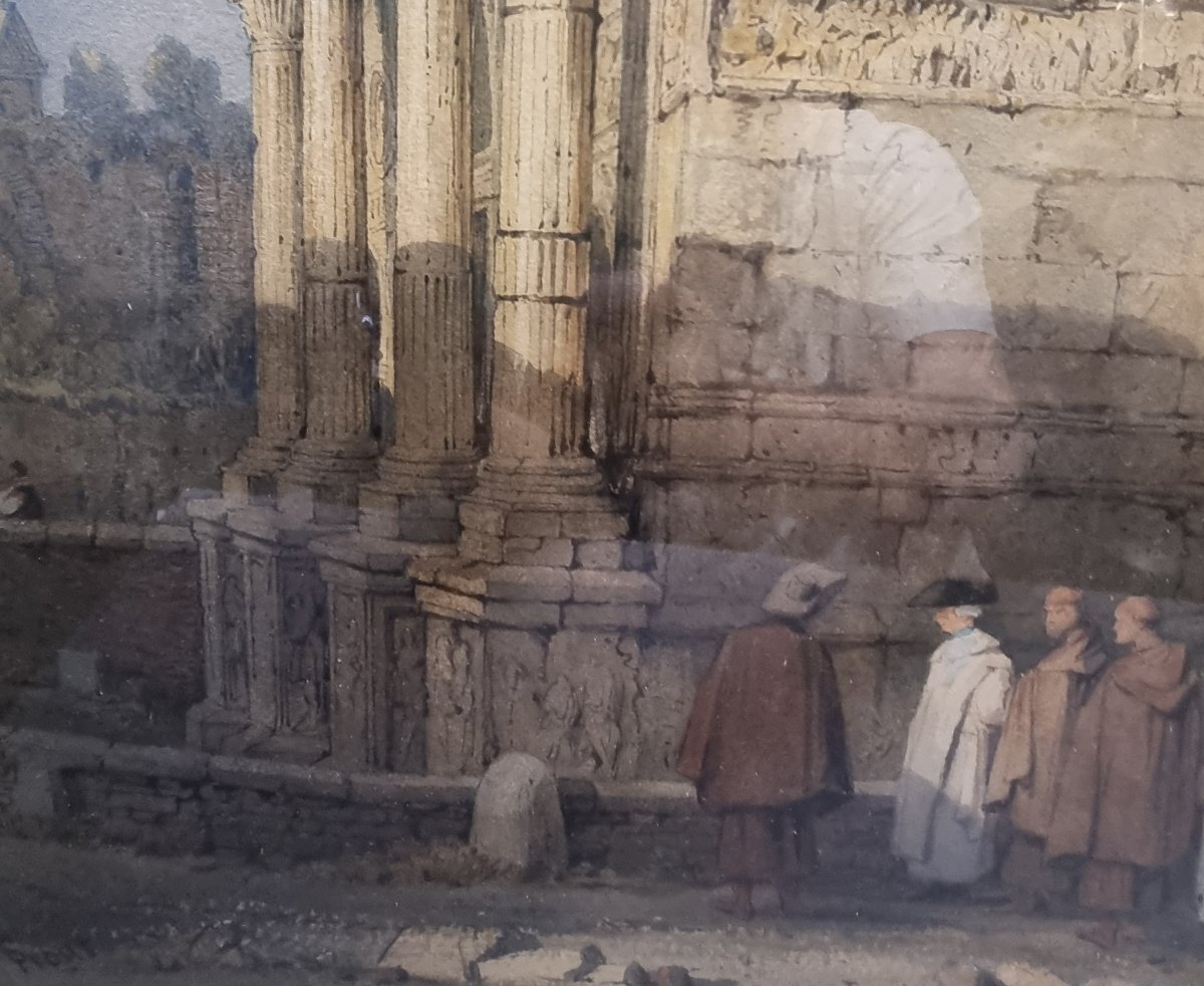 Aquarelle sur papier représentant l'Arc de Constantin à Rome - Samuel Prout (1783-1852)-photo-1