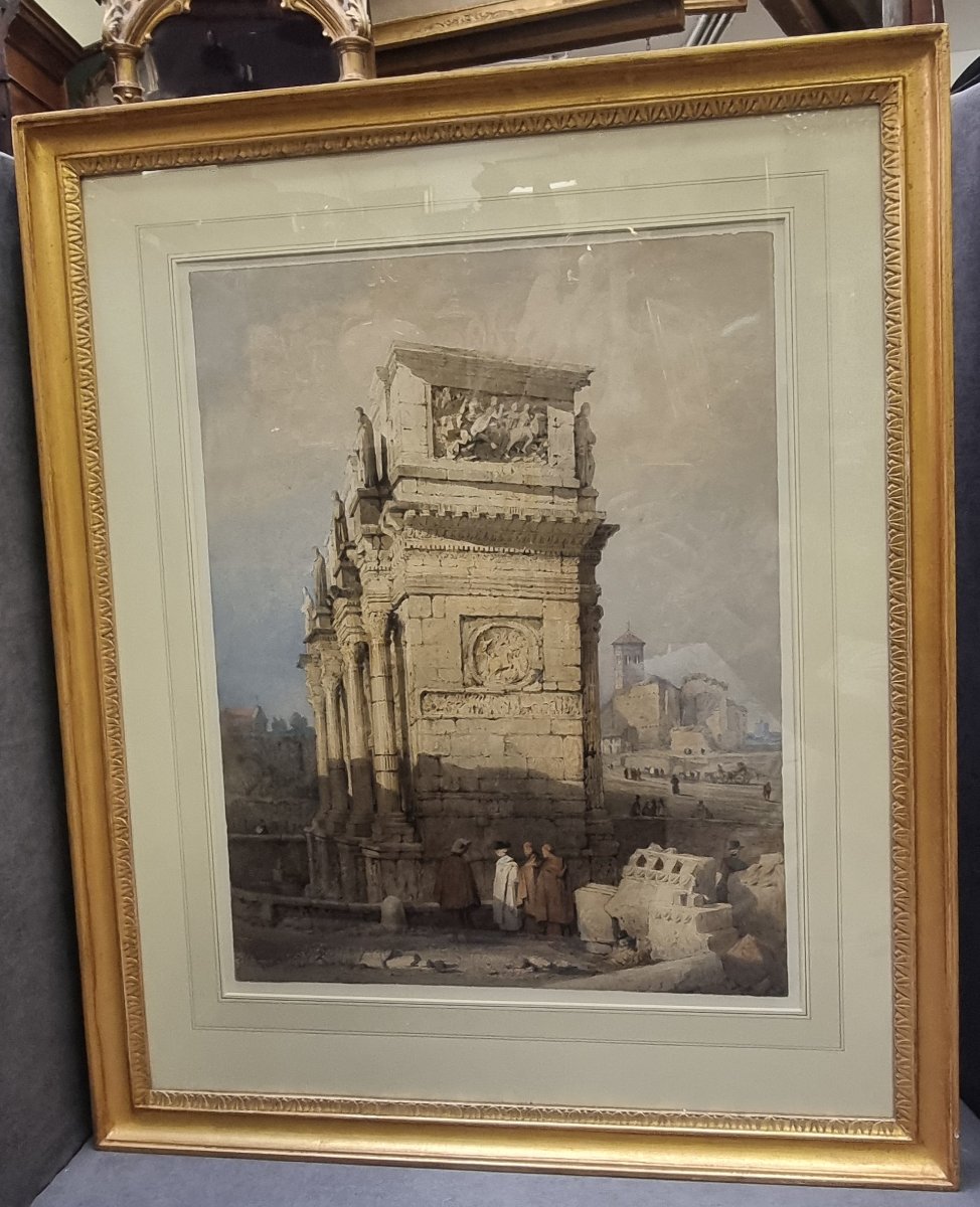 Aquarelle sur papier représentant l'Arc de Constantin à Rome - Samuel Prout (1783-1852)