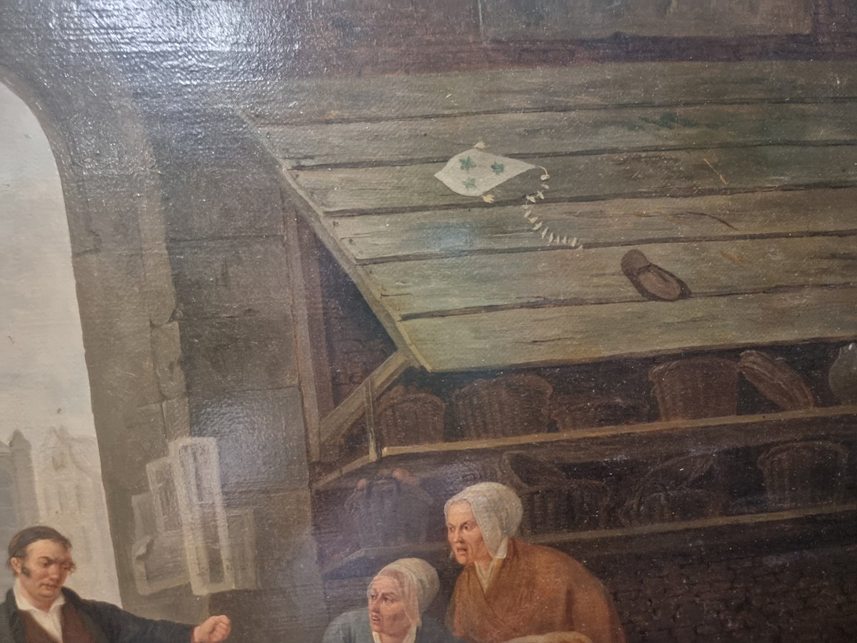 Huile sur toile représentant une scène de marché - Signée  C. Coene (1779-1841)-photo-1