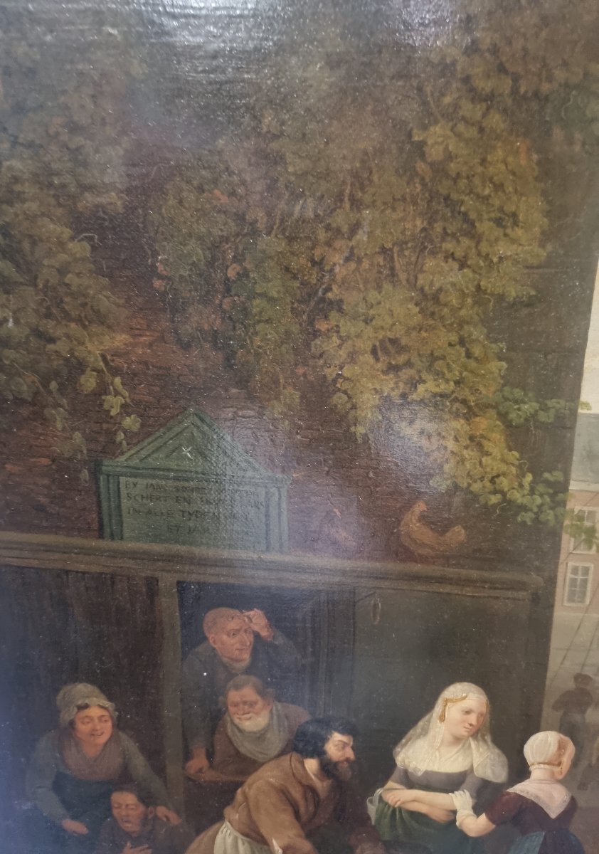 Huile sur toile représentant une scène de marché - Signée  C. Coene (1779-1841)-photo-2