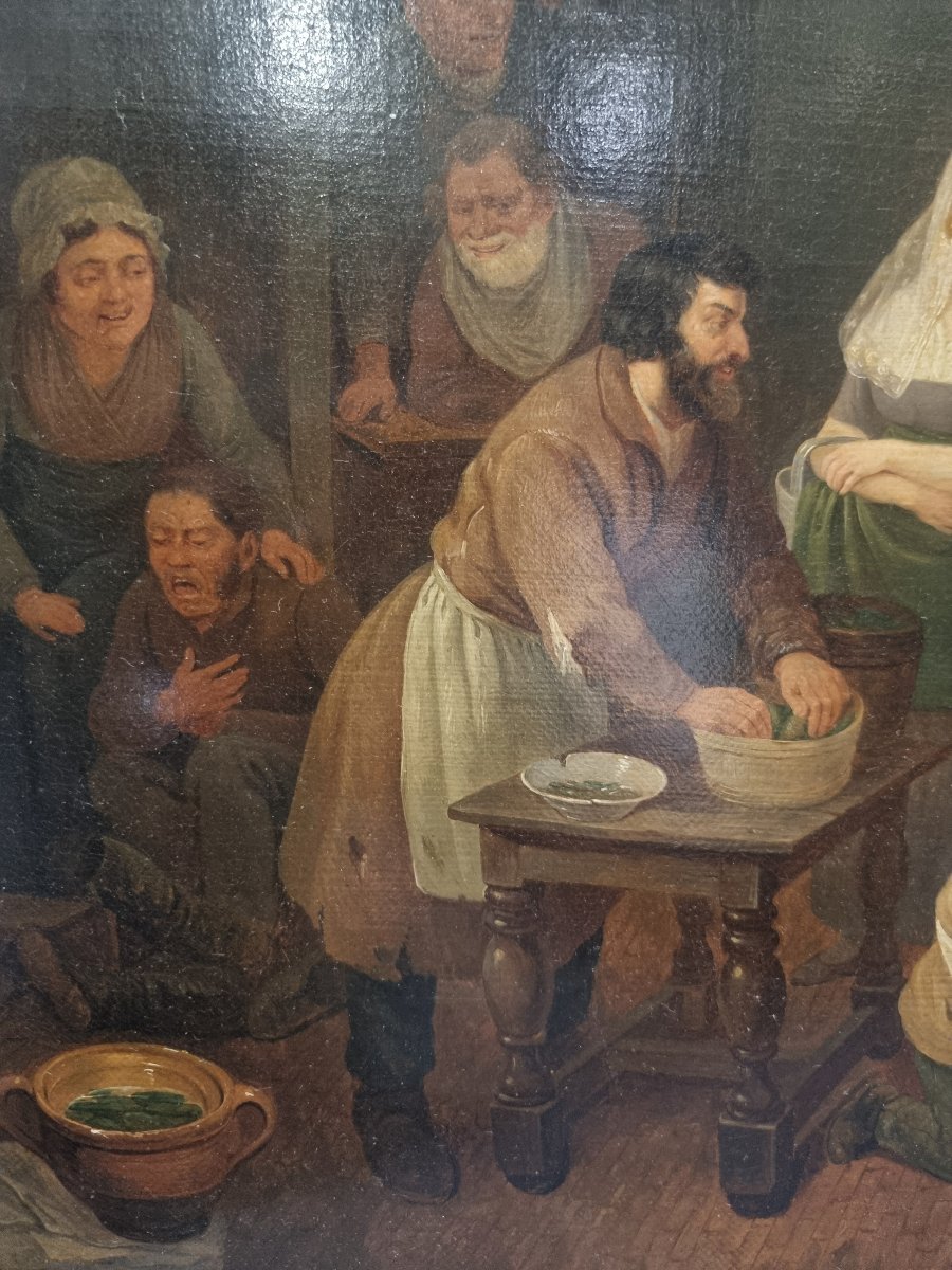 Huile sur toile représentant une scène de marché - Signée  C. Coene (1779-1841)-photo-3