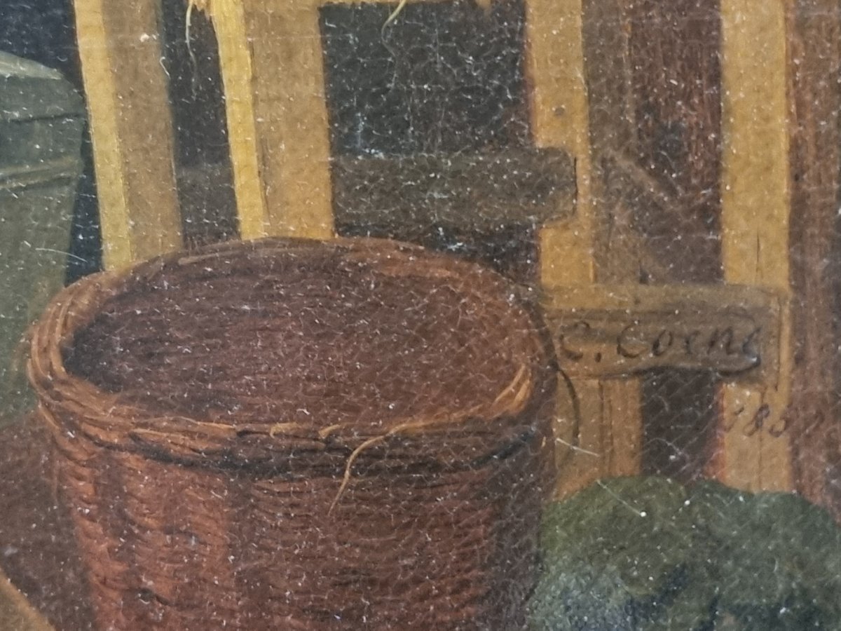 Huile sur toile représentant une scène de marché - Signée  C. Coene (1779-1841)-photo-4
