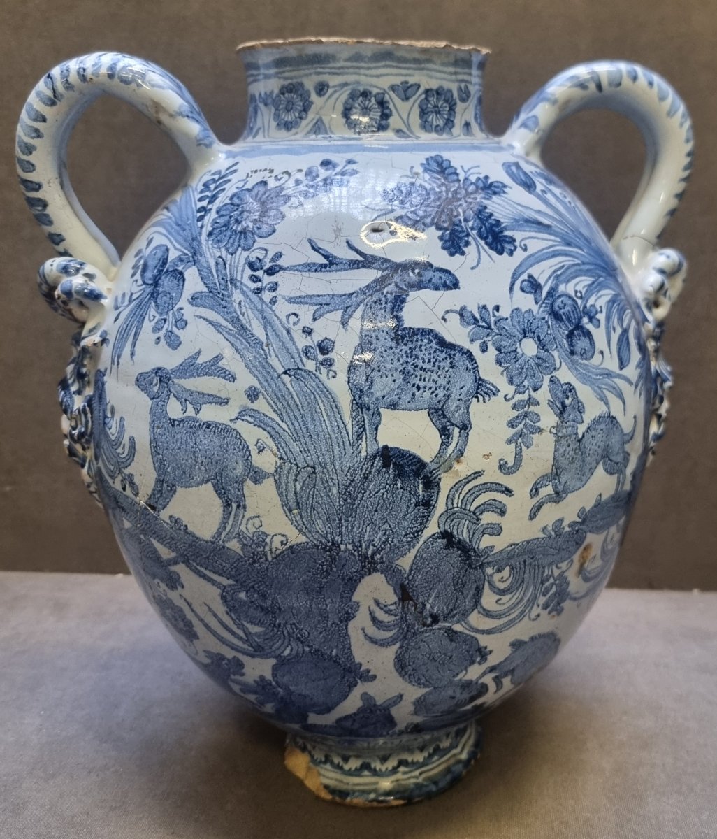 Pot d'apothicaire en faïence peinte, orné des armoiries de Barberini - XVIIe siècle-photo-4