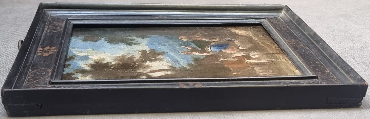 Huile sur panneau représentant une fable pastorale - Italie, milieu du XVIIe siècle-photo-4