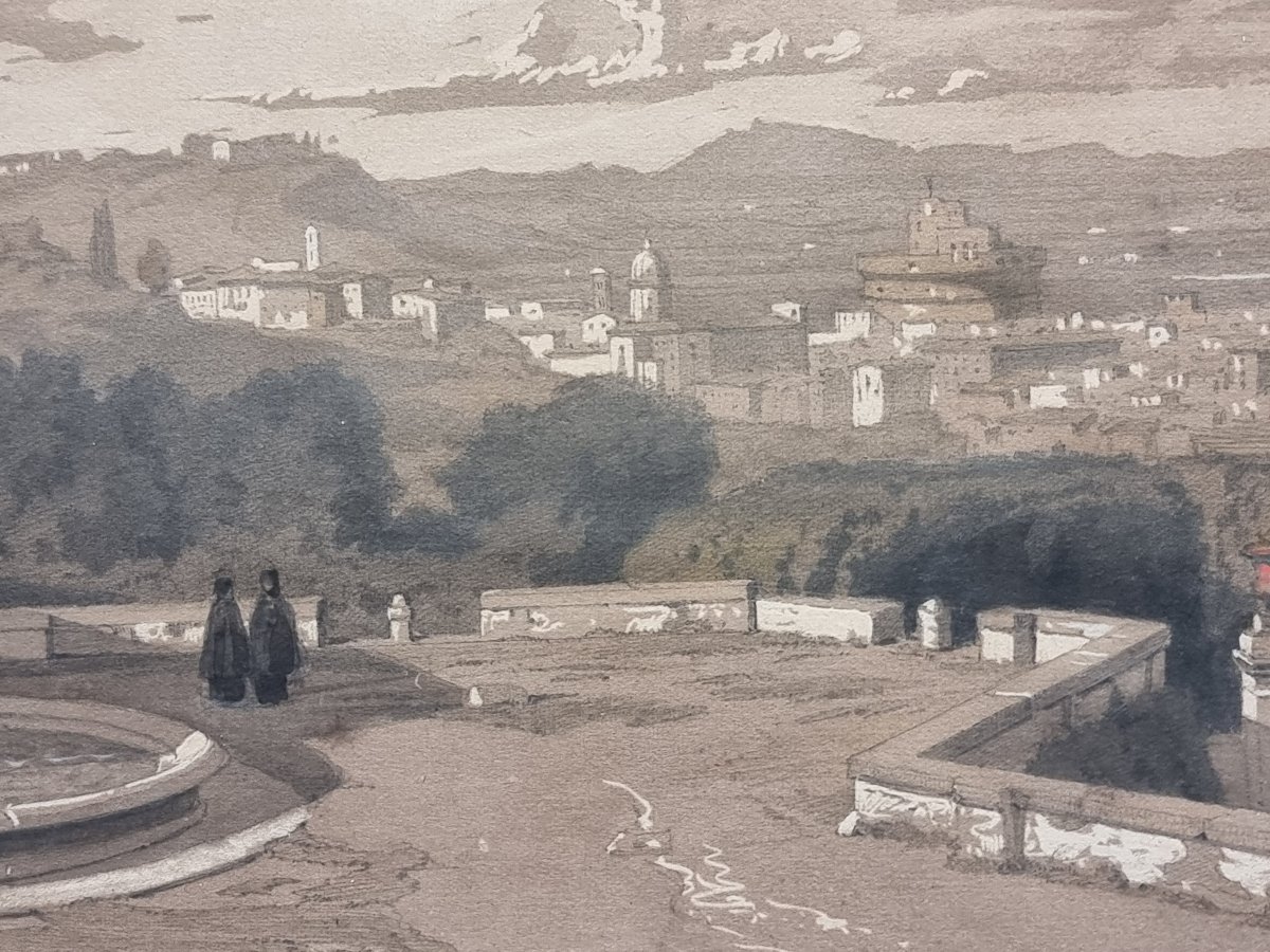Gouache sur papier - Vue de Rome depuis le Janicule, 1857 - Lindemann-Frommel (1819-1891)-photo-4