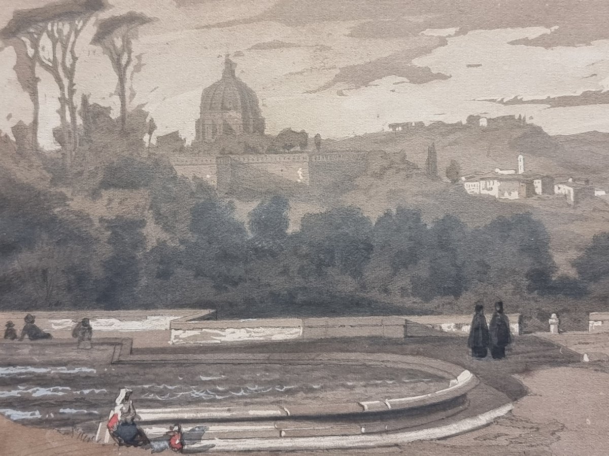 Gouache sur papier - Vue de Rome depuis le Janicule, 1857 - Lindemann-Frommel (1819-1891)-photo-1