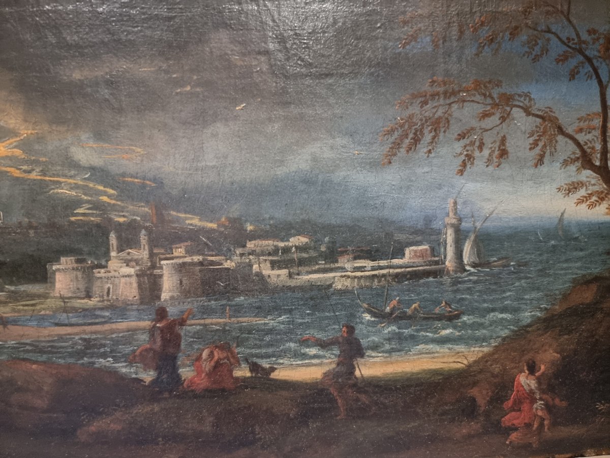 Huile sur toile représentant un paysage balayé par la tempête – Première moitié du XVIIe siècle-photo-1