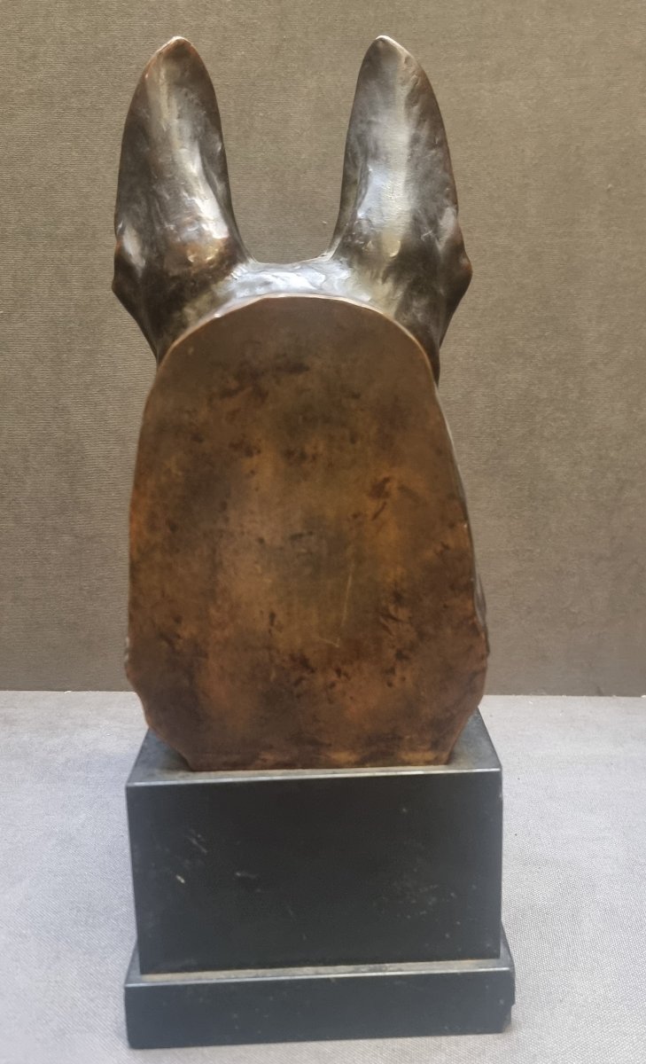 Bronze Sculpture On A Marble Base - Wolf's Head  - Max Le Verrier (1891-1973)-photo-1