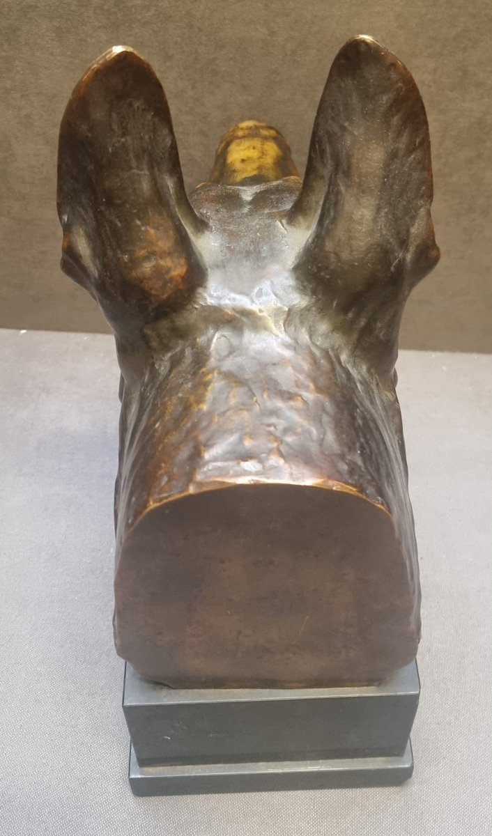 Bronze Sculpture On A Marble Base - Wolf's Head  - Max Le Verrier (1891-1973)-photo-2