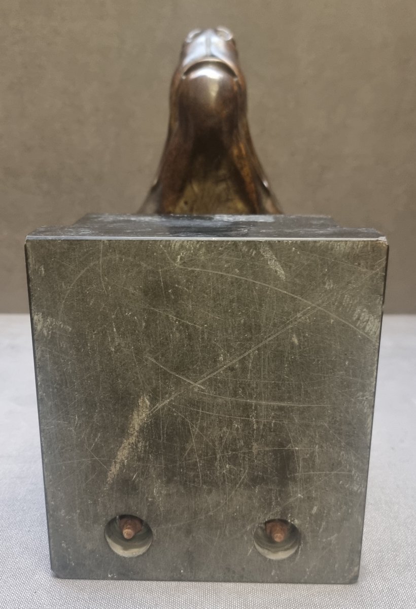 Bronze Sculpture On A Marble Base - Wolf's Head  - Max Le Verrier (1891-1973)-photo-5
