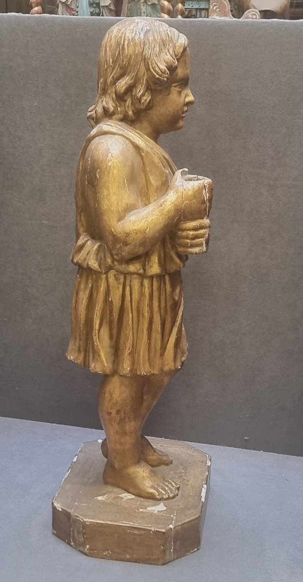 SCULPTURE EN BOIS DORÉ - PUTTO REGI ASTA - FRANCE - Milieu du XIXe siècle-photo-4