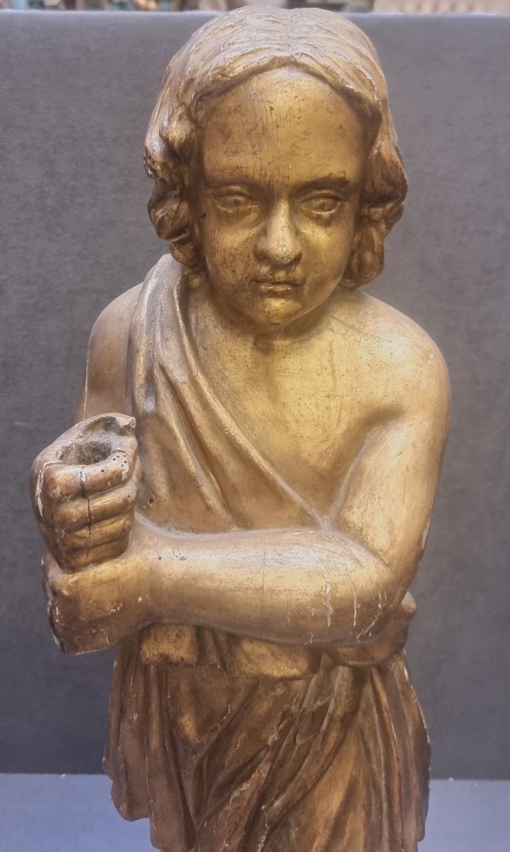 SCULPTURE EN BOIS DORÉ - PUTTO REGI ASTA - FRANCE - Milieu du XIXe siècle-photo-1