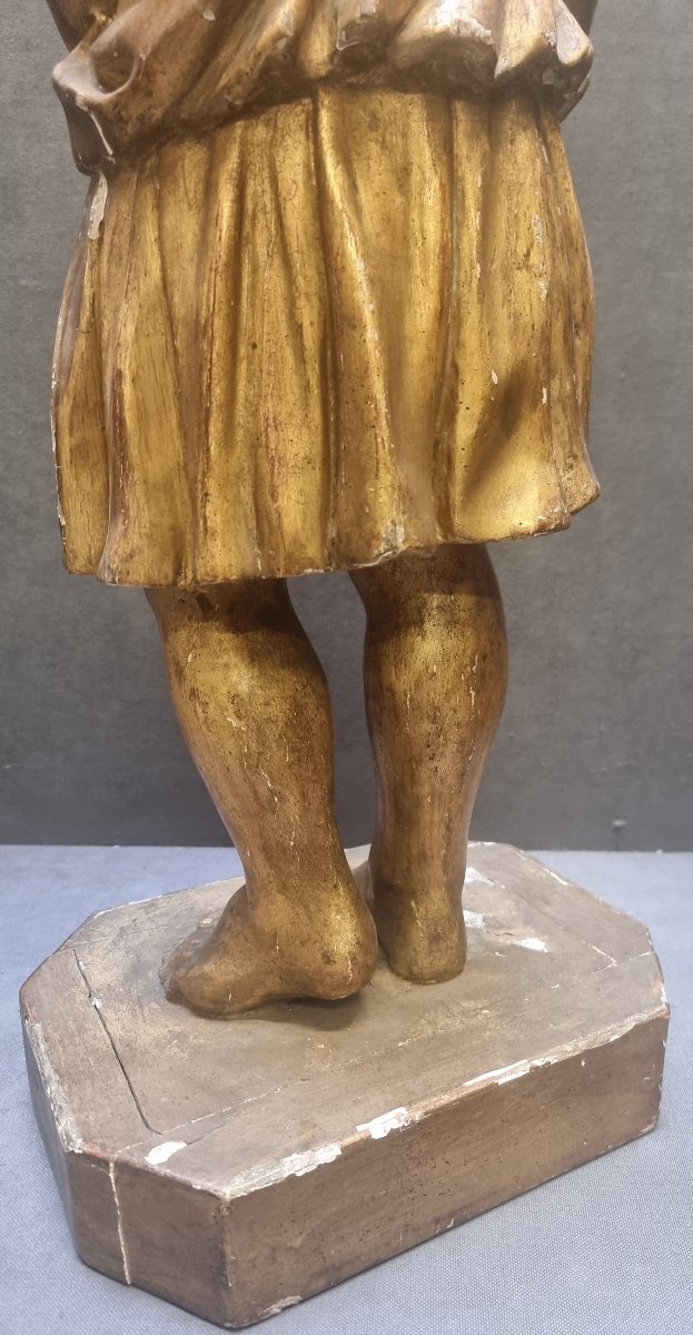 SCULPTURE EN BOIS DORÉ - PUTTO REGI ASTA - FRANCE - Milieu du XIXe siècle-photo-3