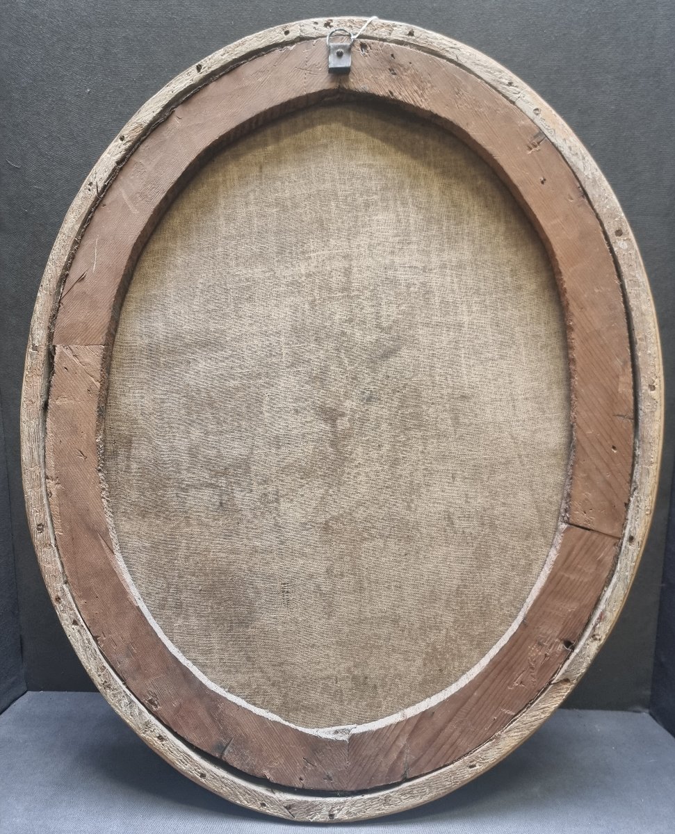 Huile sur toile ovale - Portrait d'un paléontologue - Italie - XVIIIe siècle - Cadre doré -photo-1