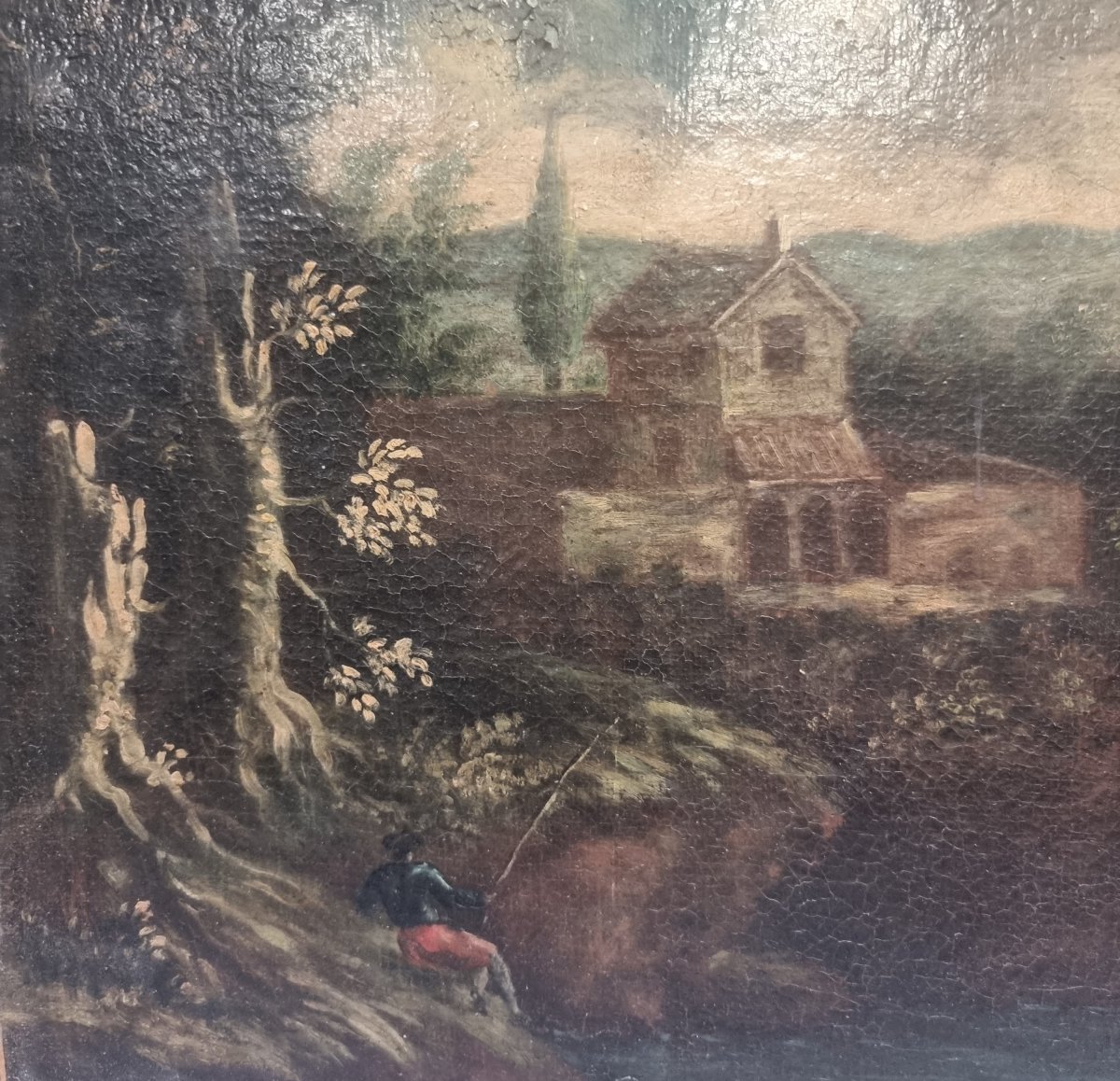 Huile sur toile représentant un paysage iconographique - Italie centrale, XVIIe siècle-photo-3